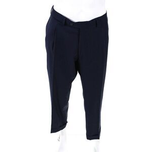 Designer Mens Pleated Tapered Leg Twill Dress Pants Navy Blue Wool Size 40